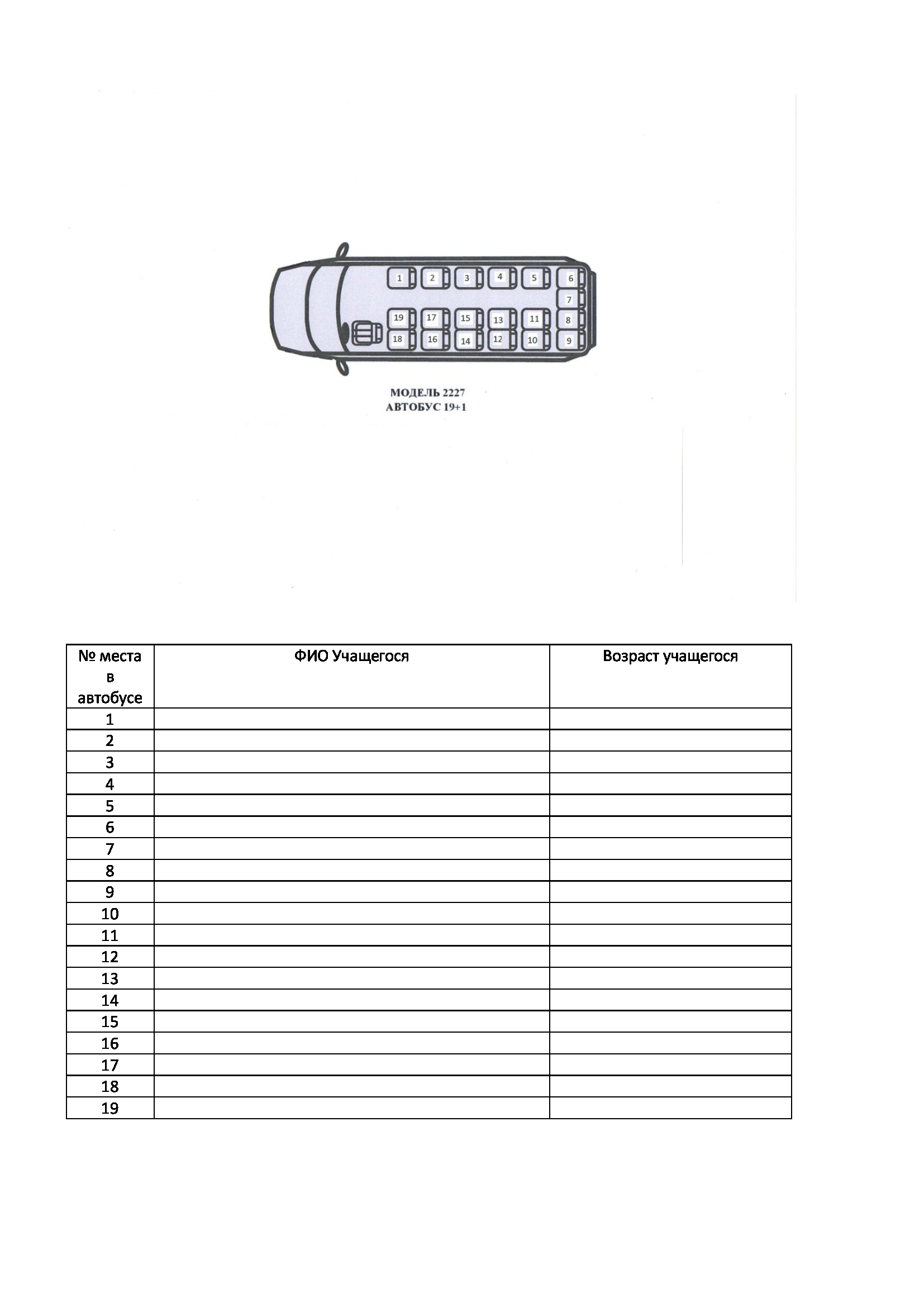 Схема рассадки детей в автобусе для гаи образец